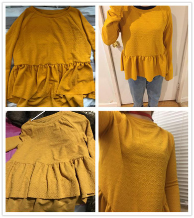 Dotfashion Raglan Sleeve Textured High Low Smock Sweatshirt Long Sleeve Round Neck Pullovers 2017 Autumn Women Yellow Sweatshirt