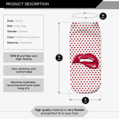 DOT LIPS 3D socks Harajuku Style Print harry women Socks Casual Charactor Socks Unisex Low Cut Ankle Sock