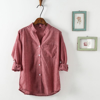 Dioufond Women Korean Style Shirts Fashion V-Neck Blouse Casual Cotton Shirt Ladies Pocket Tops Female Blusas Femininas