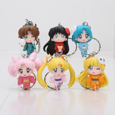 6pcs/set 4-5cm Anime Sailor Moon kimono Chibimoon Mars Jupiter Venus Mercury Q Version PVC Action Figure Keychain Toys
