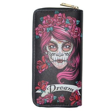 TZECHO Long Wallet for Women With Phone PU Walet Skull Head Clutch Female Purses Rfid Credit Cards Holder Ladies Women Wallets