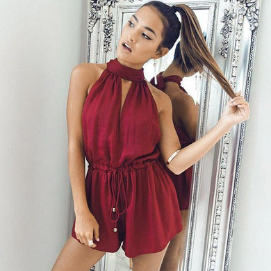 GZDL Sexy Women Chiffon Halter Off Shoulder V-Neck Sleeveless Playsuit Romper Ruffles Casual Summer Thin Jumpsuit Overall CL2916