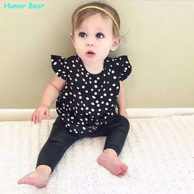 Humor Bear New Style Summer White Dots Baby Girls Clothes Set Cotton Suit Set Kids Clothing Infant Clothing