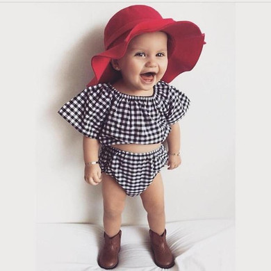 Humor Bear New Style Summer Plaid Baby Girls Clothes Set Cotton Suit Set Kids Clothing Infant Clothing Set