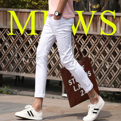 Hot 2017 White Ripped Jeans Men With Holes Cowboy Super Skinny Famous Designer Brand Slim Fit Destroyed Torn Jean Pants For Male