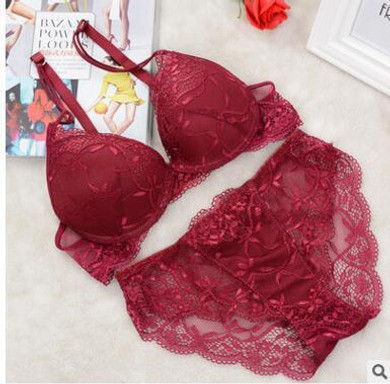 Hot 2017 New Women Push Up Bra Sets Breast Flower Lace String Bra Women Underwear Sexy Lingerie Brand Bra & Brief Sets