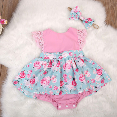 Newborn Infant Cute Mini Pink Floral Dress Baby Infant Girls Clothes