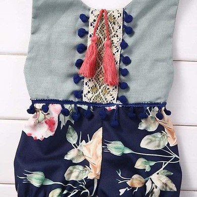 Newborn Infant Baby Girl Cotton Floral Patchwork Romper Sleeveless Tassel Jumpsuit Sunsuit Outfit Clothes