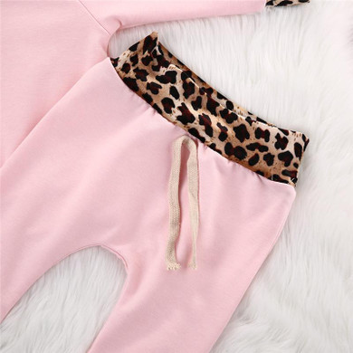 Cute Pink Baby Girls Clothes Newborn Infant Bebek Hooded Sweatshirt Tops+Pants Leopard 2pcs Outfits Tracksuit Kids Clothing Set