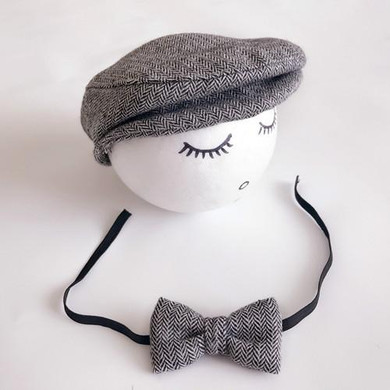 Cute Peaked Cap Newborn Baby Beanie Hat + Bow Tie Photo Photography Prop Baby Boys Girls Bear Caps