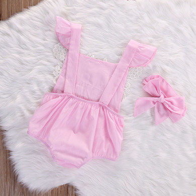 Cute Newborn Infant Baby Girls Clothes Pink Lace Floral Bodysuit Outfits Sunsuit 0-18M