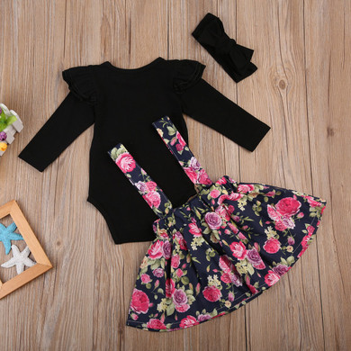 3Pcs Flower Baby Girl Clothing Dress Newborn Baby Tops Romper Tutu Dresses Flower MIni Cute Kids Clothes Outfit Set