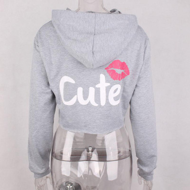 CUTE Letters Printing Crop Tops Women Hoodies Sweatshirts Long Sleeve Pullovers Casual Hoodies Moleton Autumn Sudaderas Mujer Q4