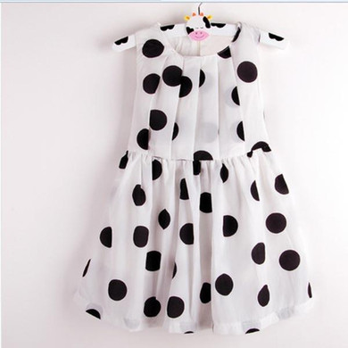 Cute Kids Toddlers Girls Sundress Polka Dots Chiffon Tunic Bowknot Belt Dress