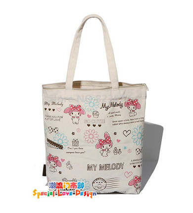 Cute Hello Kitty Canvas Shoulder Bag Women Handbag Melody Little Twin Stars Kawaii Cartoon Book Bags Shopping Bag Zipper