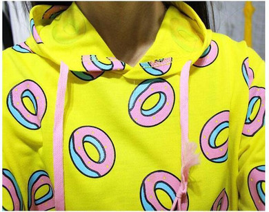 Cute donut print pullovers 2017 Spring women hoodies sweatshirts yellow large size M-XL sudaderas mujer fashion feminino moleton