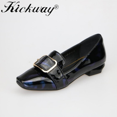 Kickway Plus size 42 43 women loafer designer shoes women ladies slip on casual platform leather shoes square toe low heel shoes