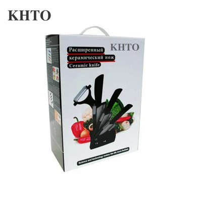 KHTO Kitchen knives Ceramic Knives Accessories set 3" Paring 4" Utility 5" Slicing 6" chef Knife+Holder+Peeler Black Blade