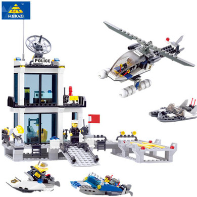 KAZI 6726 Police Station Building Blocks Helicopter Boat Model Bricks Toys Compatible famous brand brinquedos Birthday Gift