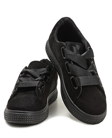 Ribbon Lace Sneakers - Black