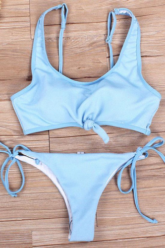 Ribbed Knotted Bikini Swimsuit - Two Piece Set