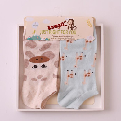 cute cartoon animal pattern cotton boat socks for women spring summer brand ankle socks female fashion short socks 2pairs/lot