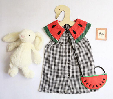 Cute Baby Girls Infant Watermalons Plaid Dress Princess Wedding Summer Party Casual Dress
