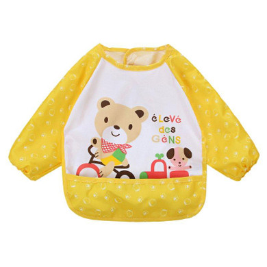 Cute Baby Boy Girls Burp Cloths Infant Family Long Sleeve Anti Wear Waterproof Feeding Bib Apron