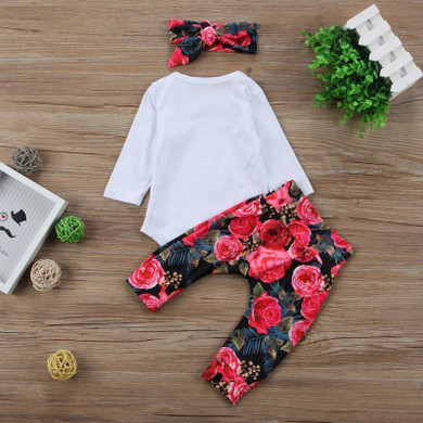 Newborn Toddler Baby Girls Tops Romper Flower Pants 3Pcs Outfits Set Clothes