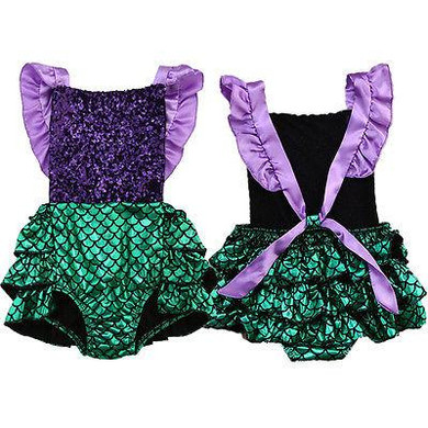 Newborn Toddler Baby Girl Sequins Mermaid Romper Jumpsuit Sunsuit One-Pieces Outfits 0-24M