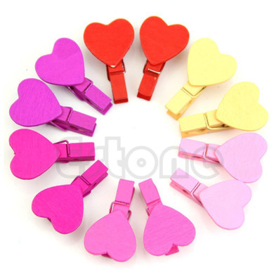 E74 12Pcs Mini Heart Love Wooden Clothes Peg Pin Clothespin Photo Paper Craft Clips