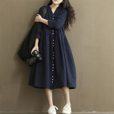 Johnature Cotton Linen White Color Women Dress 2017 Autumn New Long Sleeve Stand Neck Loose Bat Sleeve Irregular Dress