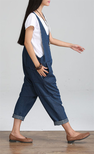 Johnature 2017 New Denim Jumpsuits Pocket Rompers Stripped Loose Women Fashion Casual Denim Overalls Harlan Jumpsuits