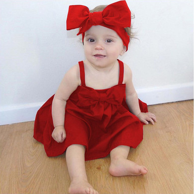 Infant Baby Girl Dress Red Summer Children Clothing Girls Costume Kid Sleeveless Sundress Bowknot Short Mini Vest Dress Outfit