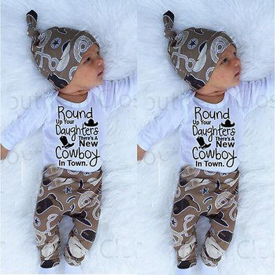 Infant Baby Clothing Sets Cowboy Newborn Baby Girl Boy Clothes Romper +pants+hat 3Pcs Suits Baby Girls Clothes