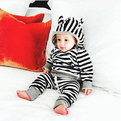Infant Baby Boys Girls Striped Clothes Hoodie Tops T-shirt+Cotton Pants 2pcs suit newborn baby boys girls clothing sets