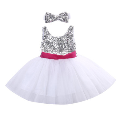Baby Kids Girls Princess Dress Sequined Wedding Gown Party Pageant Princess Dresses Tutu Tulle Dresses Headwear Outfits
