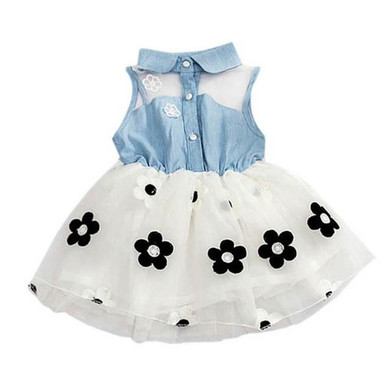 Baby Kids Girl's Princess Denim Sleeveless Tops Tulle Tutu Mini Dress