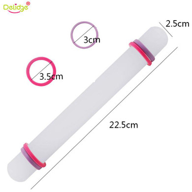 Delidge 1 pc Baking Rolling Pin Plastic White Non-Stick Adjustable Crafts Fondant Cake Dough Roller Fondant Rolling Pin