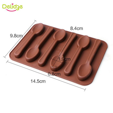 Delidge 1 pc 6 Holes Spoon Shape Chocolate Molds Silicone DIY Cake Decoration Molds Jelly Ice Baking Mould Spoon Cake Moulds