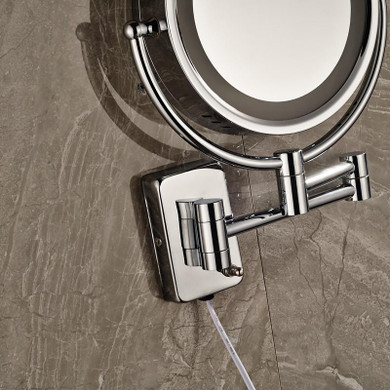 Wall-mounted 8 inches LED Magnifying Cosmetic Mirror Telescopic Brass 2-Face Magnifying Bathroom Mirror