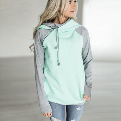 2017 Double hood hoodies sweatshirt Women Autumn Long Sleeve side zipper Hooded Casual Patchwork Hoodies Pullover femme