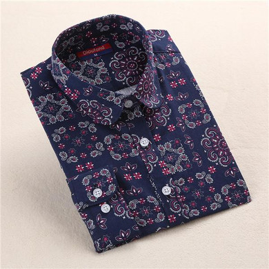 2017 Dioufond Women Blouses Floral Print Long Sleeve Vintage Ladies Tops Cherry Turn Down Collar Shirt Cotton Womens Clothing
