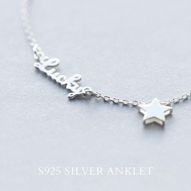 Lovely Cute Real. 925 Sterling Silver Script Lucky &Star chain Anklet bracelet sterling-silver-jewelry adjustable GTLS251 Lovely Cute Real. 925 Sterling Silver Script Lucky &Star chain Anklet bracelet sterling-silver-jewelry adjustable GTLS251