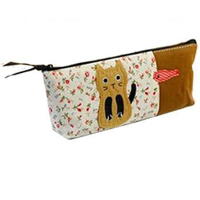 Lovely Cat Mini School Bag Pen Case Students Canvas Pencil Case Cosmetic Bag Home Office Storage