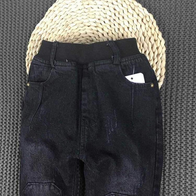 Children Baby Boys Jeans 2018 New Winter Solid Mid Elastic Waist Velvet Pants Clothes Kids Cotton Girls Trousers Clothing 4j019