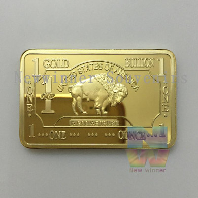 Buffalo Gold Bullion United States of America 1 trony ounce Bar 100 mills plated gold 1 OZ Coin bar