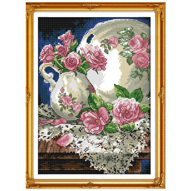 Vase and Rose Patterns Counted Cross Stitch 11CT 14CT Cross Stitch Set Wholesale Flower Cross-stitch Kit Embroidery Needlework
