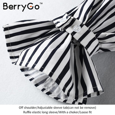 BerryGo Long sleeve blouse shirt women tops 2017 summer chemise femme casual blusas Off shoulder top striped shirt with choker