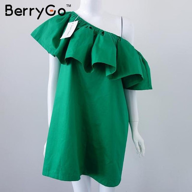 BerryGo Elegant summer dress Sexy off shoulder casual dresses Ruffles slash neck cotton women dress Girls short party vestidos